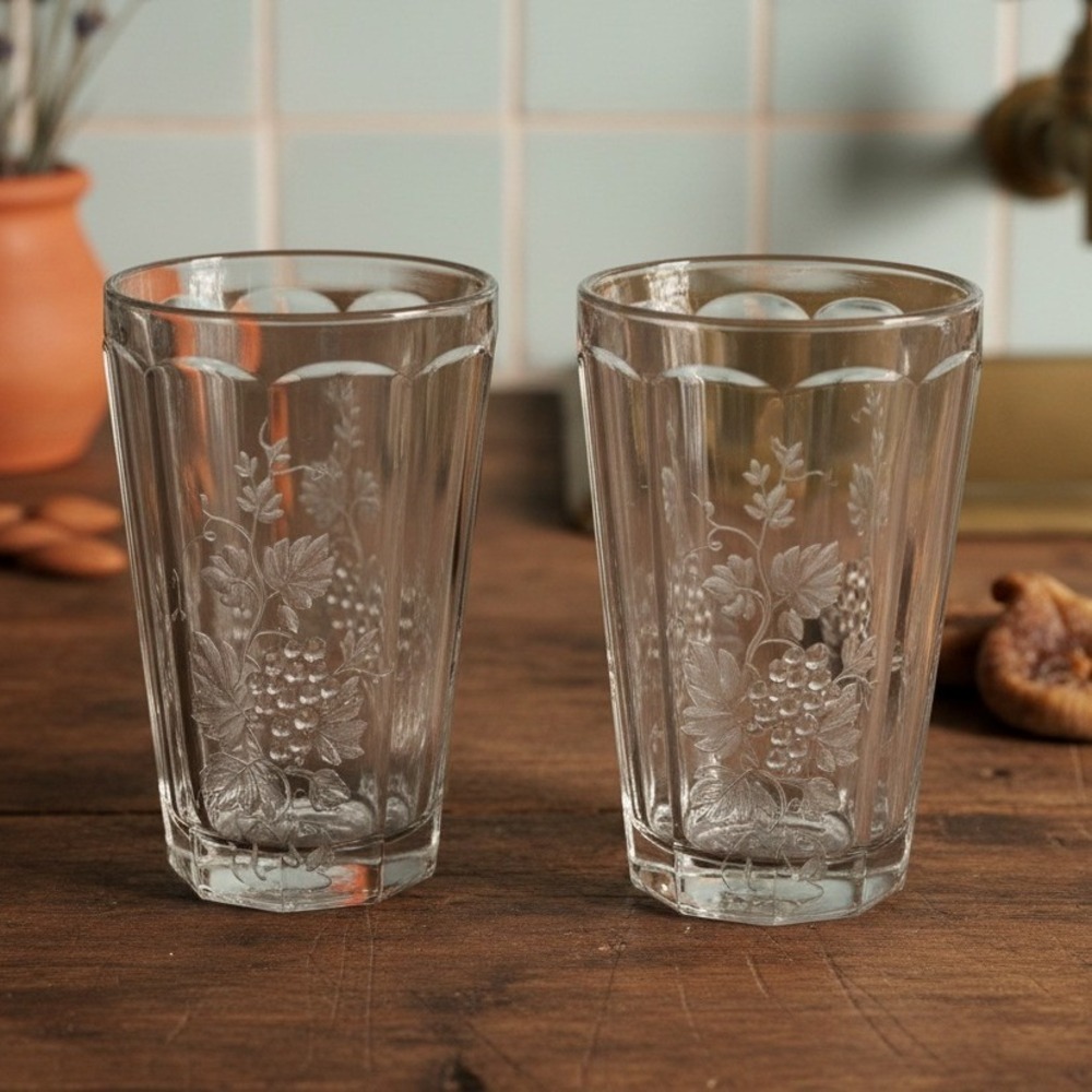 L.G. Wright Panel Grape Clear Tumblers, Set of 2, Vintage Drinkware, Replacement